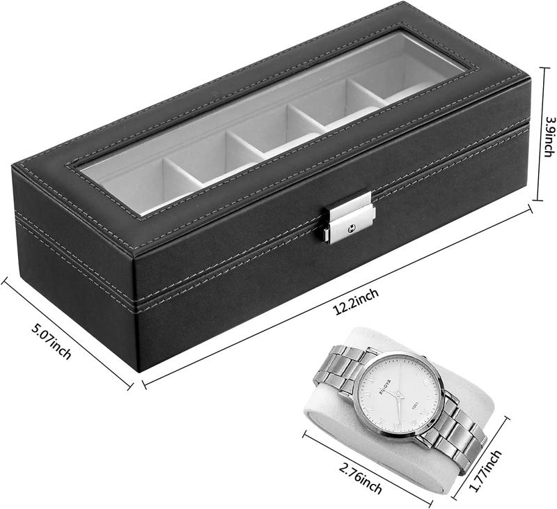 Watch Box for Men - 6 Slot Organizer, Display Case, Jewelry Storage, for Men & Women, Black