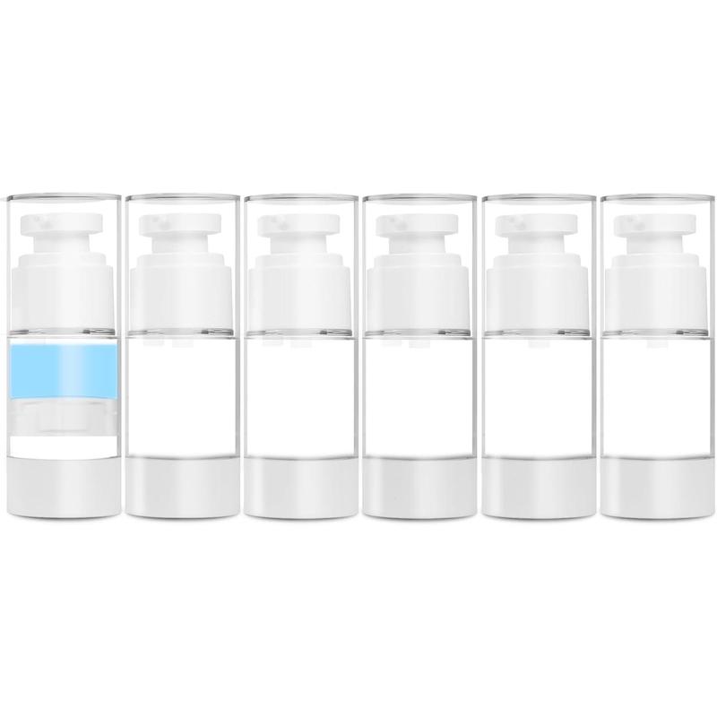 0.5 OZ 15ML Airless Pump Bottles, 6 Pack Lotion Dispenser Travel Size Pump Bottles, Vacuum  Travel Bottle for Lotion, , Foundation, , with Labels, Wooeden Stick