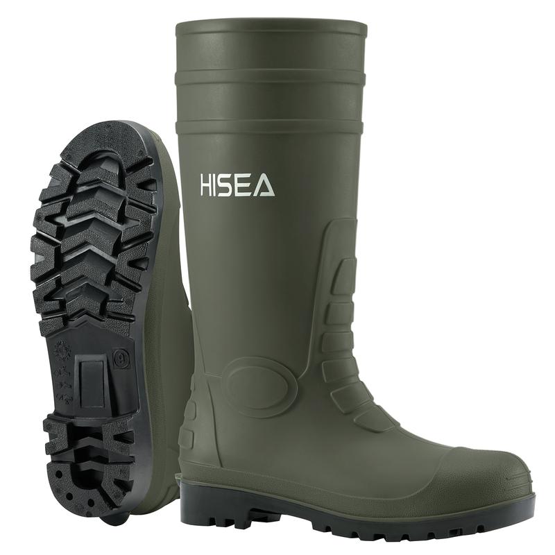 HISEA Men's Rain Boots with Steel Shank, Waterproof Rubber Protective Footwear, Seamless PVC Rainboots Outdoor Work Boots, Durable Garden Fishing Tall Kneed Boot for Agriculture and Industrial Working Boots