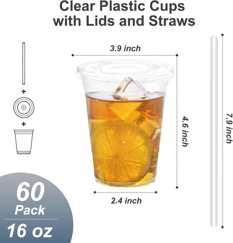 [ Limited Time Deal ] 100 Pack - 16 oz Clear Plastic Cups with Lids and Straws, Sturdy & Food Safe Iced Coffee Cups with lids, Iced Coffee Cup, Disposable Cups Plastic Coffee Cups Smoothie Cups for Cold Drinks