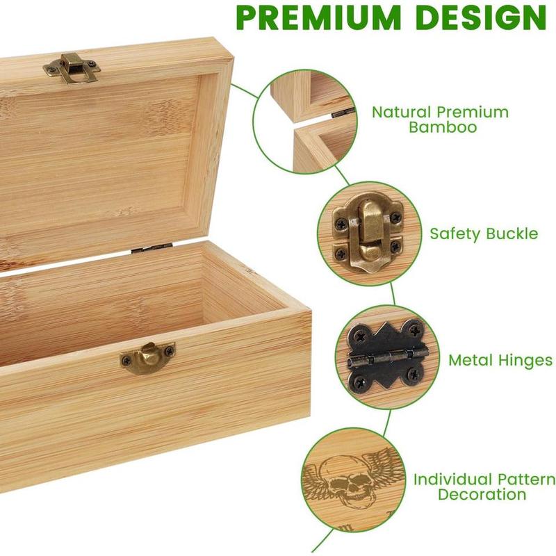 EZ Stash Box | Premium Bamboo Stash Box Combo Kit with 2 Jars, Tray Set, and 5 Small Bags - Engraved Decorative Box with Buckle