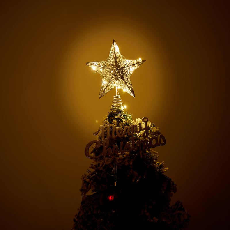 Christmas Star Tree Topper, Lighted Christmas Tree Topper, Hollow Gold Lighted Tree Star, LED Light Up Xmas Tree Topper, Christmas Tree Decorations