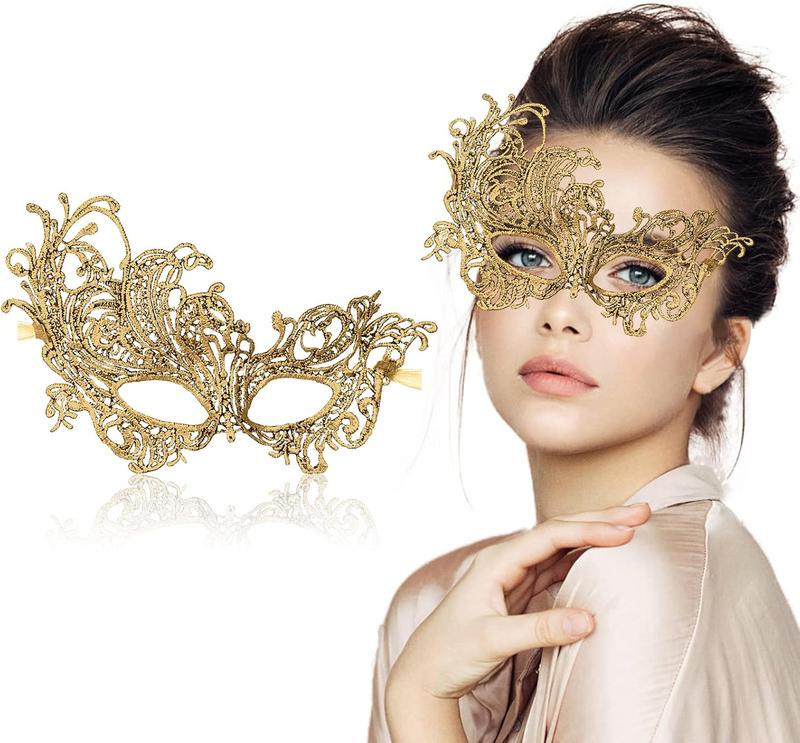 Masquerade Mask for Women Lace  Venetian Masquerade Party Costume Party Halloween Carnival Fit for Adults, Soft & Black