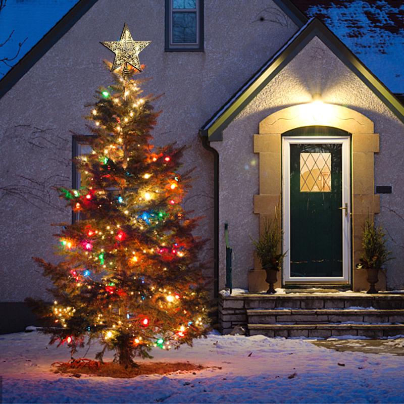 Christmas Star Tree Topper, Lighted Christmas Tree Topper, Hollow Gold Lighted Tree Star, LED Light Up Xmas Tree Topper, Christmas Tree Decorations