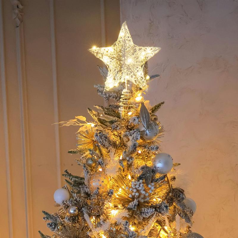 Christmas Star Tree Topper, Lighted Christmas Tree Topper, Hollow Gold Lighted Tree Star, LED Light Up Xmas Tree Topper, Christmas Tree Decorations