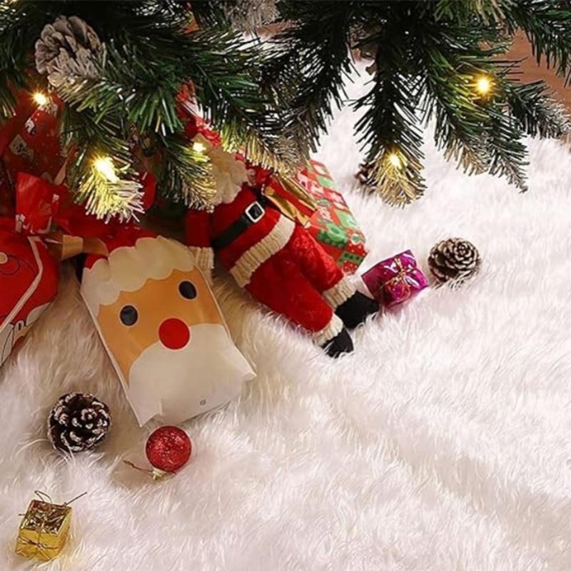 Luxurious Large Plush Christmas Tree Skirt, Soft and Long Wool Design, Suitable for Holiday Home and Office Decoration