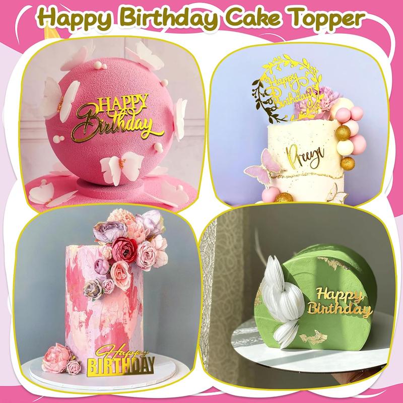 120   Happy Birthday Cake Toppers Mirror  Cake Topper Cake Decorations Cake Inserts Cake Decorating Supplies Cupcake Toppers for Birthday Party Cake Desserts Pastries 15 Styles