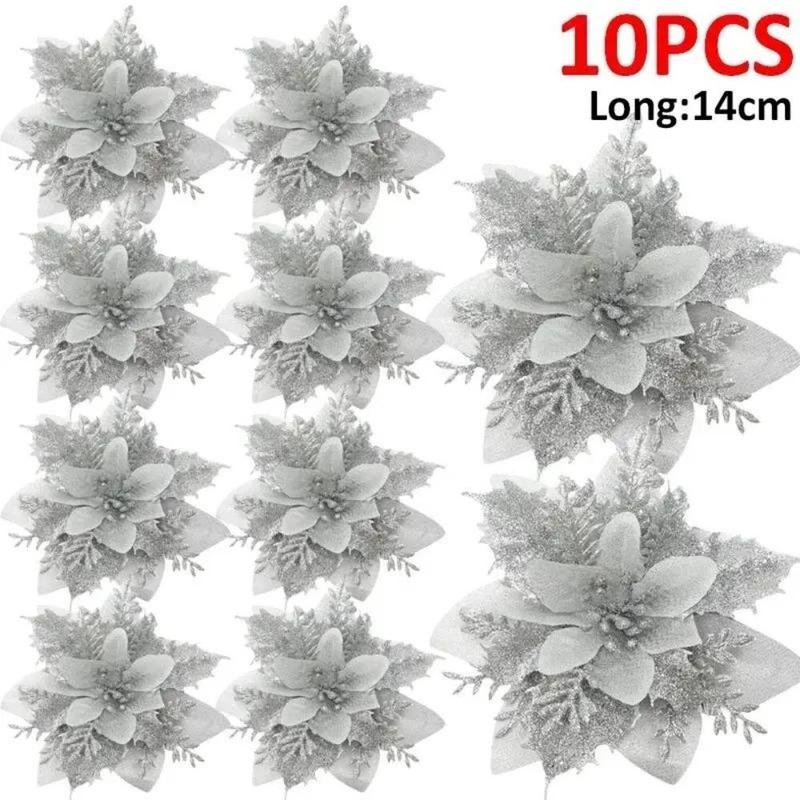 Artificial Christmas Flower, 10pcs set Faux Flower Ornament, Fake Flower for Christmas Tree Decoration, Merry Christmas Decorations