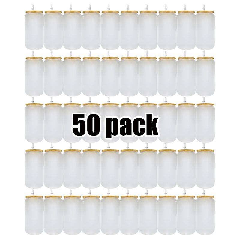 50pack sold by case,Clear and frosted blank sublimation 16oz can with bamboo lid and straw glass can for UV DTF wraps drinking glass Drinkware Plastic