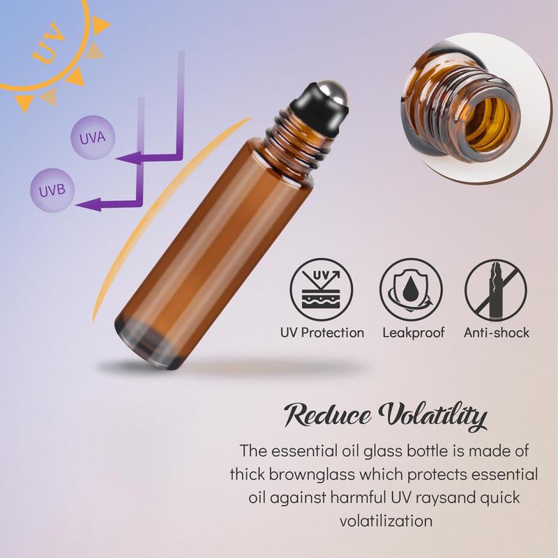 Essential Oil Roller Bottle, 8 Counts set Amber Glass Roller Bottle With Stainless Steel Ball, Perfume And Lip Gloss Mini Size Decanter