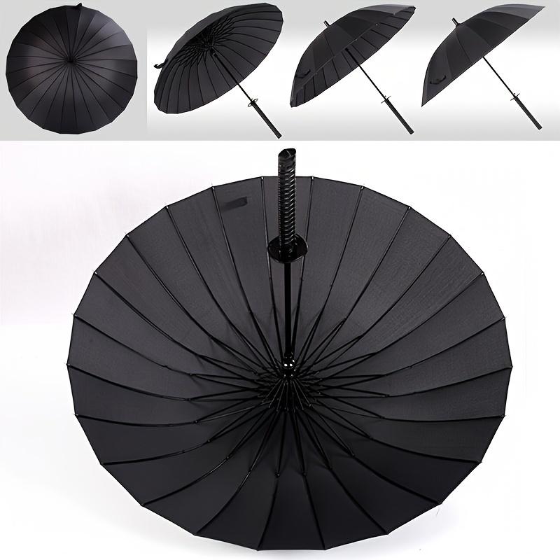 1 count Sleek Black Fashion Umbrella - 24-Rib Durable, Water-Resistant, Automatic Open, Carbon-Fiber Rib, Rubber Handle, Nylon Cloth, Stylish Statement Accessory for Rainy Days