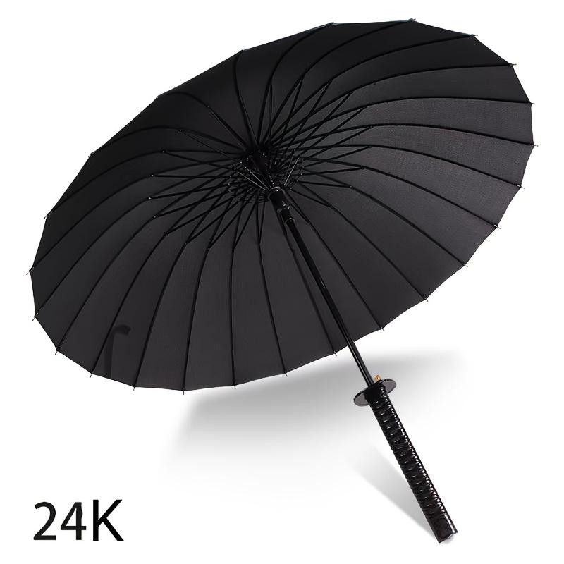 1 count Sleek Black Fashion Umbrella - 24-Rib Durable, Water-Resistant, Automatic Open, Carbon-Fiber Rib, Rubber Handle, Nylon Cloth, Stylish Statement Accessory for Rainy Days