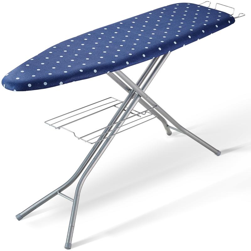 VEVOR Ironing Board with Bottom Storage Tray, Thickened 4 Layers Iron Board with Heat Resistant Cover and 100% Cotton Cover, 10 Adjustable Heights Ironing Board for Home Laundry Room Use (Size 55x15)