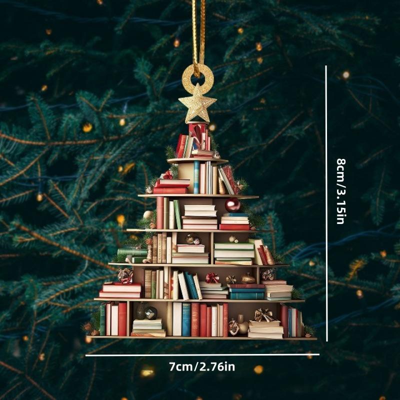 Creative Book Tree Christmas Design Hanging Ornament, 1 Count Acrylic Hanging Decoration with Chain, Festive & Party Supplies for Home Decor