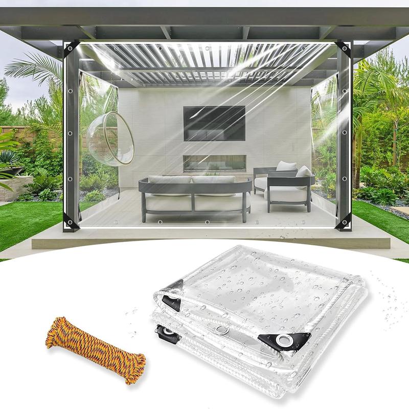 Clear Tarp 8x10 ft, Heavy Duty Clear Waterproof Tarp with Grommets, Thickened Tear Resistant PVC Vinyl Tarps for Outdoor Protection Pergola, Greenhouse, Patio and Porch