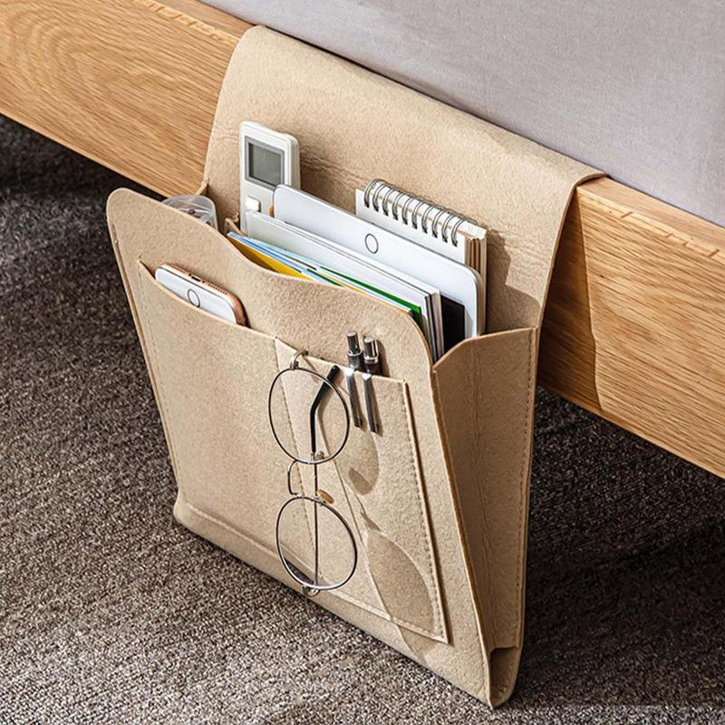 Felt Bedside Hanging Storage Bag, 1 Count Mobile Phone Remote Control Tissue Storage Bag, Bedside Book Storage Hanging Bag, Home Organizer for Bedroom