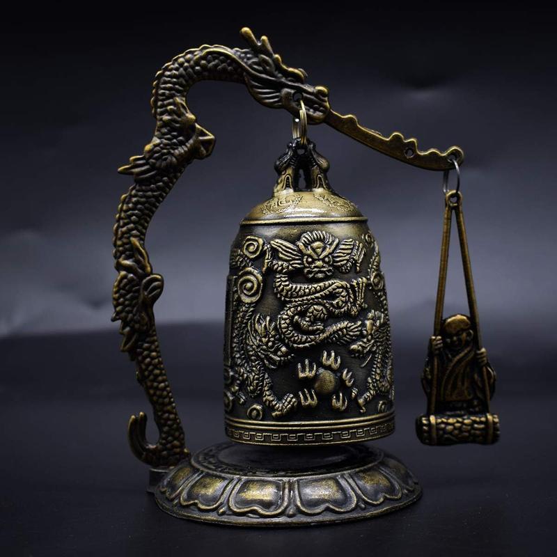 Vintage Good Luck Bell Fengshui Dragon Bell Buddhist Collectible Ornament Meditation