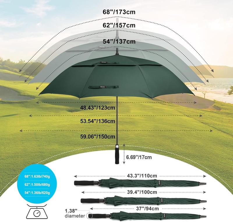 54 62 68 72 80 Inch Extra Large Golf Umbrella, Automatic Open Travel Rain Umbrella with Windproof Water Resistant Double Canopy, Oversize Vented Umbrellas for 2-3 Men and UV Protection, Multiple Colors