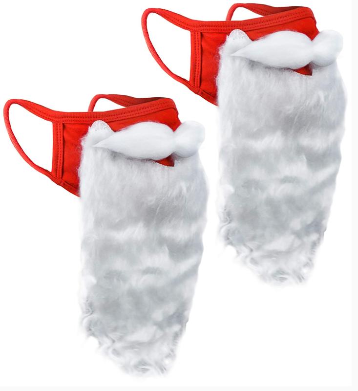 (2 Pack) Face Mask Funny Bearded Holiday Santa Costume for Adults for Christmas 2024 (One size fits all)