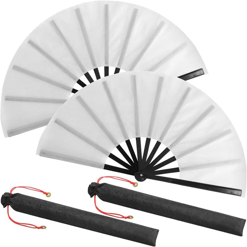 Maitys Large Folding Silk Hand Fans Festival Tai Ji Fan Chinese Folding Rave Fan Handheld Renaissance Fan Martial Art Fans for Men and Women, Dance, Decorations, Festival, Gift(Black, 2 Packs)