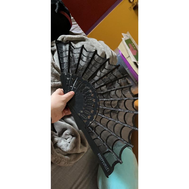 kreepsville 666 Spiderweb Lace Gothic Fabric Hand Fan with Tassel