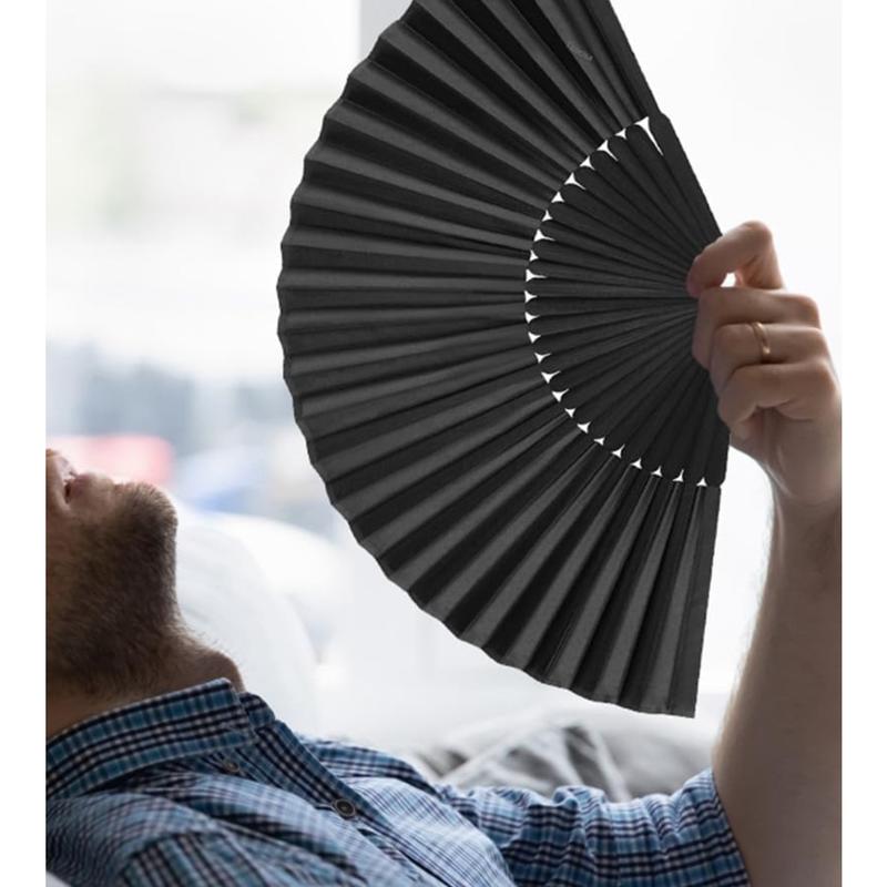 2 Pack Bamboo Silk Folding Fan Handheld,Vintage Retro Fabric Fans, Black Hand Fan for Performance, Dance, Fighting, Wedding,Party & Gift