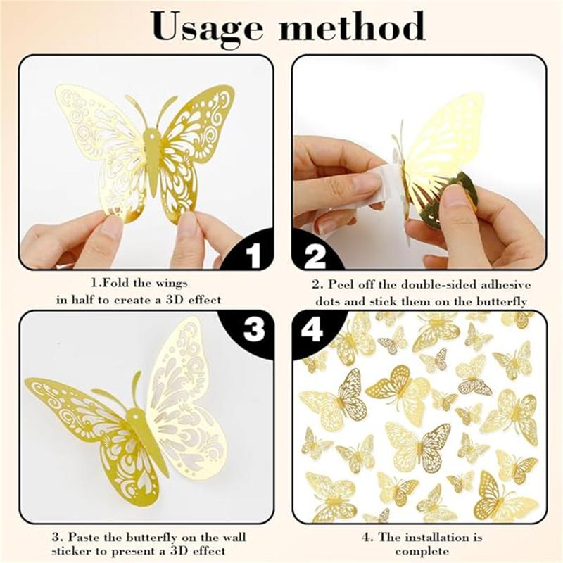 Butterfly Decorations, 48pcs 3D Gold Butterflies, 3 Styles 3 Sizes Butterfly Wall Decor, Butterfly Cake Decorations, Butterfly Party Decorations, Gold Room Decor, Butterflies for Bouquets