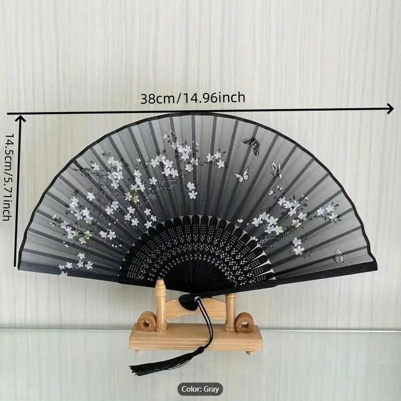 Bamboo & Silk Cloth Folding Fan, 1 Count Flower Pattern Elegant Durable Foldable Hand Fan for Men, Decorative Fan for Wedding, Party