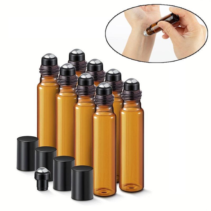 Essential Oil Roller Bottle, 8 Counts set Amber Glass Roller Bottle With Stainless Steel Ball, Perfume And Lip Gloss Mini Size Decanter