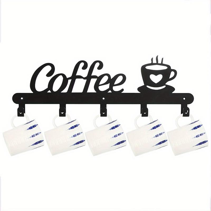 Coffee Cup Holder, 1 Count Wall Mounted  Five-hook Coffee Cup Holder, Easy Install Hanging Cup Organizer for Kitchen Decor, Coffee Bar Station Accessory