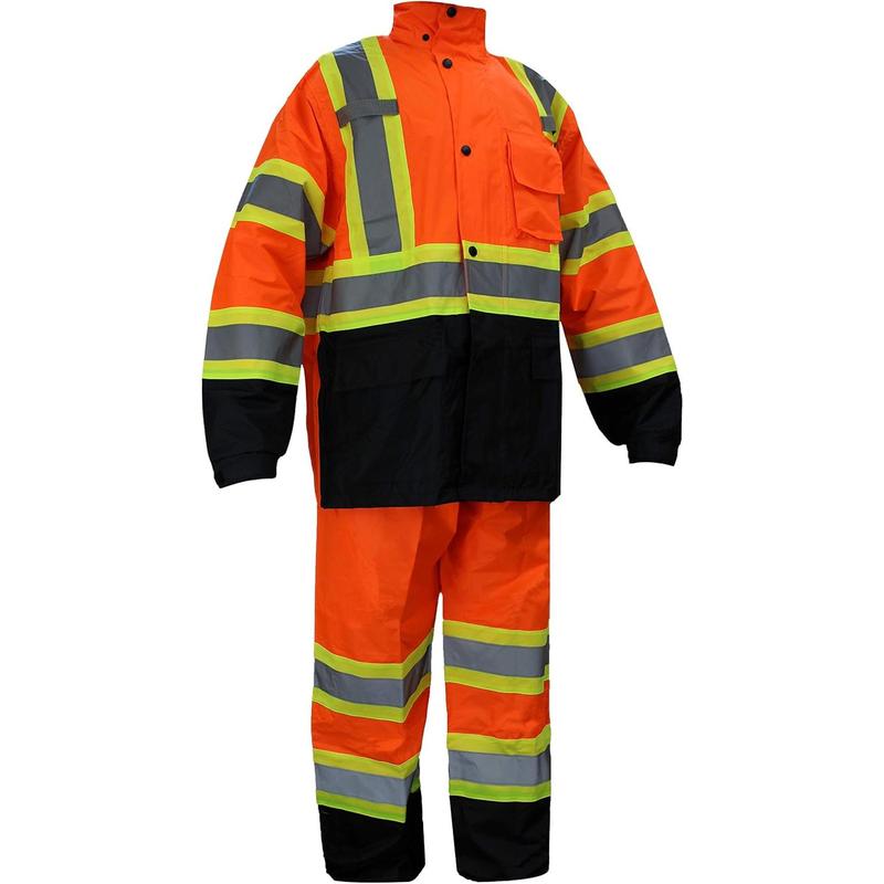 Troy Safety TS-RW-CLA3-TOR77 Class 3 Rain suit, Jacket, Pants High Visibility Reflective Black Bottom