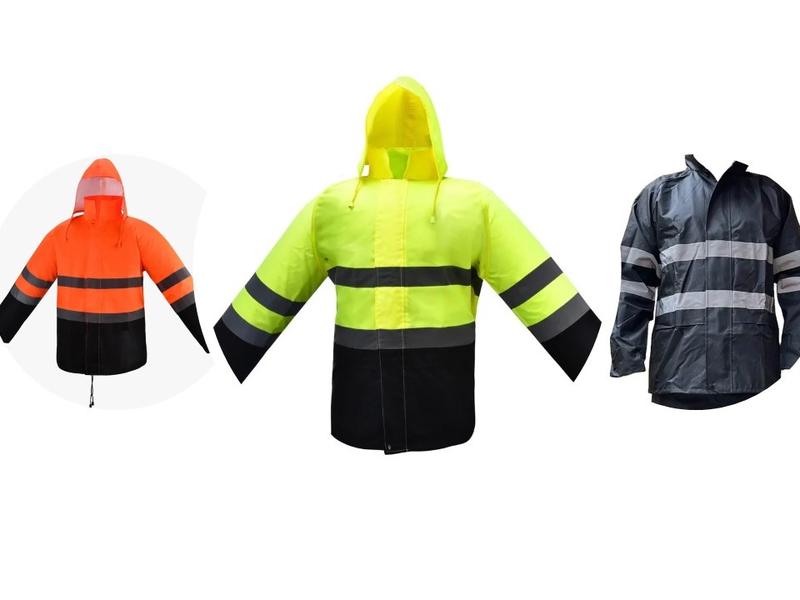 Hi Visibility unlined Safety reflective Rain Jacket  with hoodie SEE DESCRIPTION FOR SIZES INFORMATION  (Jacket) Unlined water resistant jacket