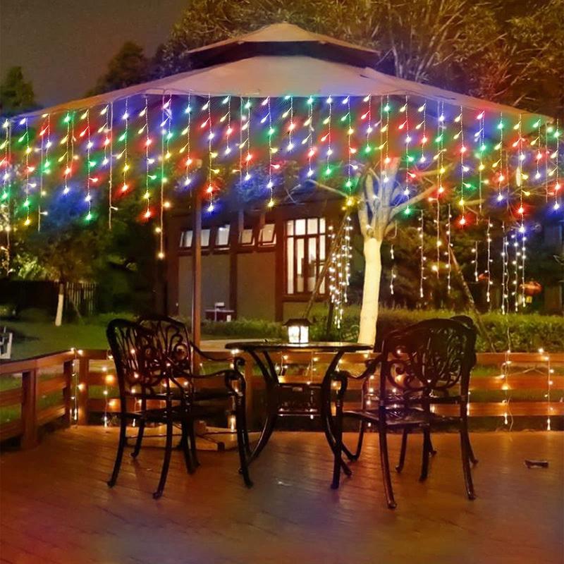 304 LED Solar Christmas Lights, Multicolored Outdoor Icicle Lights, 8 Modes Waterproof Solar Powered String Lights for Xmas Tree Patio Yard Garden Wedding Party House Eaves Roof Decorations Halloween Set Ornaments