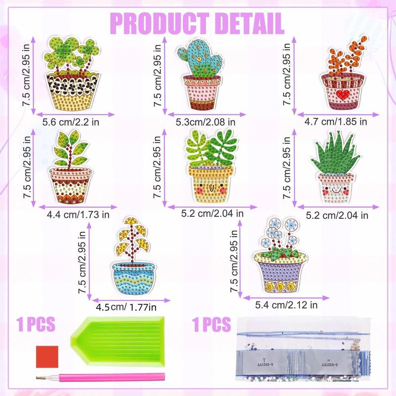 DIY Diamond Art Painting Kit Magnet, 8 Counts set Potted Plant & Butterfly & Fairy Pattern Diamond Paint Magnet Kit, DIY Decorative Refrigerator Magnet Sticker for Home & Office