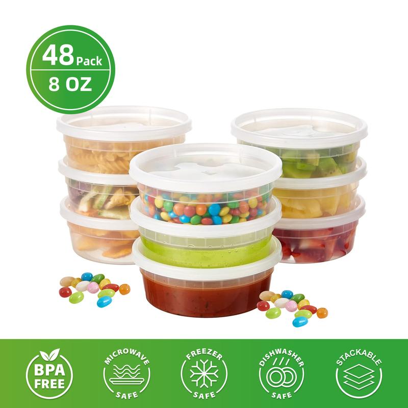 48-Pack Food Containers with Lids - 8 12 16 24 32 oz Disposable Soup Containers - Clear Plastic Sealable Takeout Food Containers , Leak-Proof