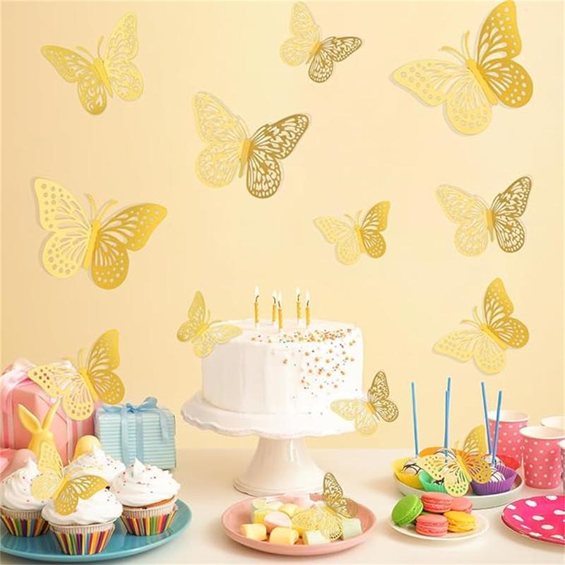 Butterfly Decorations, 48pcs 3D Gold Butterflies, 3 Styles 3 Sizes Butterfly Wall Decor, Butterfly Cake Decorations, Butterfly Party Decorations, Gold Room Decor, Butterflies for Bouquets