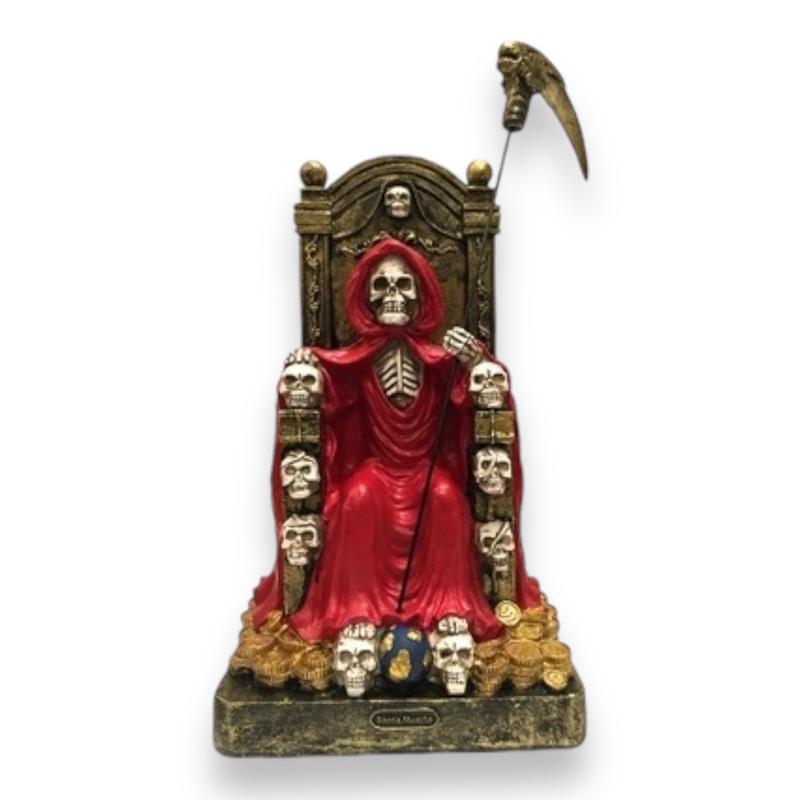 12 Inch Santa Muerte Seated on Throne Figurine - Red Black Green Multicolor for Home Decor