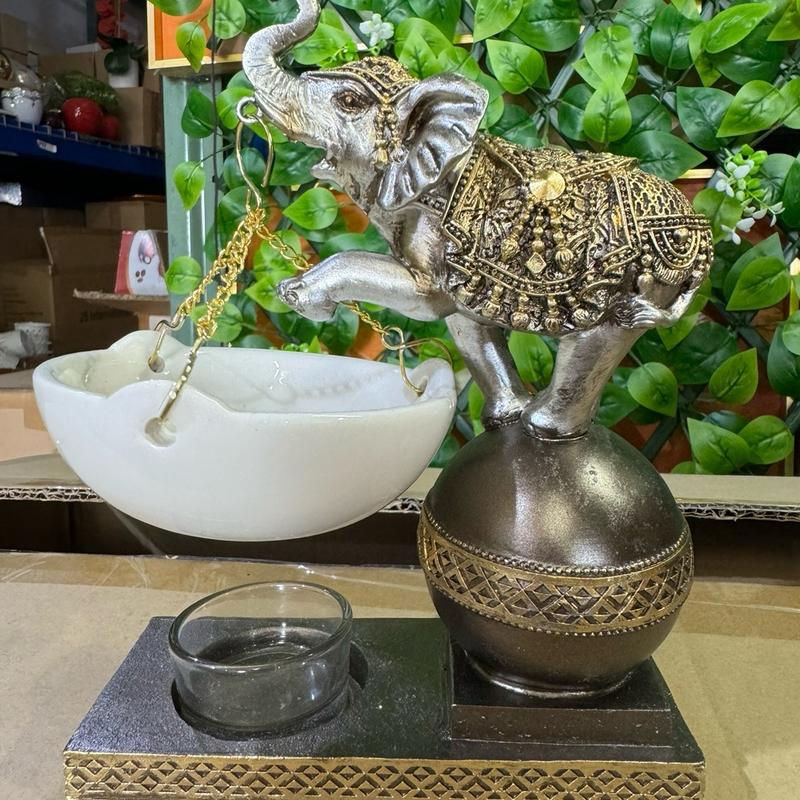 7” elephant statue with ceremic hanging bowl tea light candle burner wax warmer oil burner cone incense burner decor gift housewarming office table  Ornaments good luck