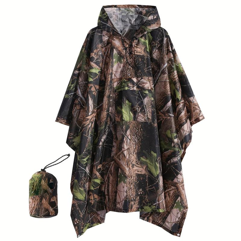 Camouflage Print Rain Poncho with Hooded, 1 Count Waterproof Portable Raincoat with Storage Bag, Raincoat for Outdoor Camping & Hiking