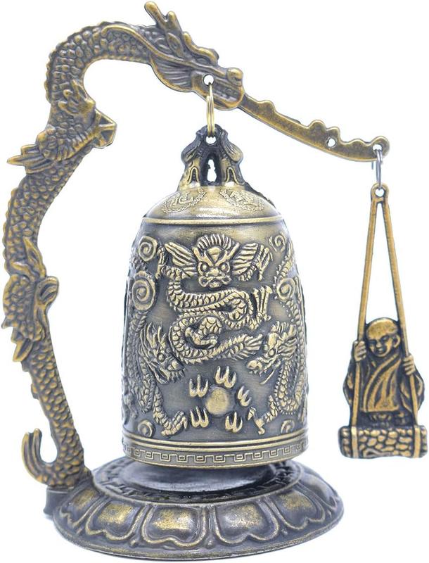 Vintage Good Luck Bell Fengshui Dragon Bell Buddhist Collectible Ornament Meditation