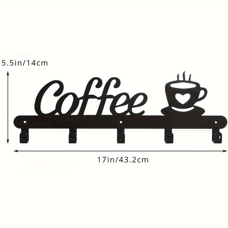 Coffee Cup Holder, 1 Count Wall Mounted  Five-hook Coffee Cup Holder, Easy Install Hanging Cup Organizer for Kitchen Decor, Coffee Bar Station Accessory