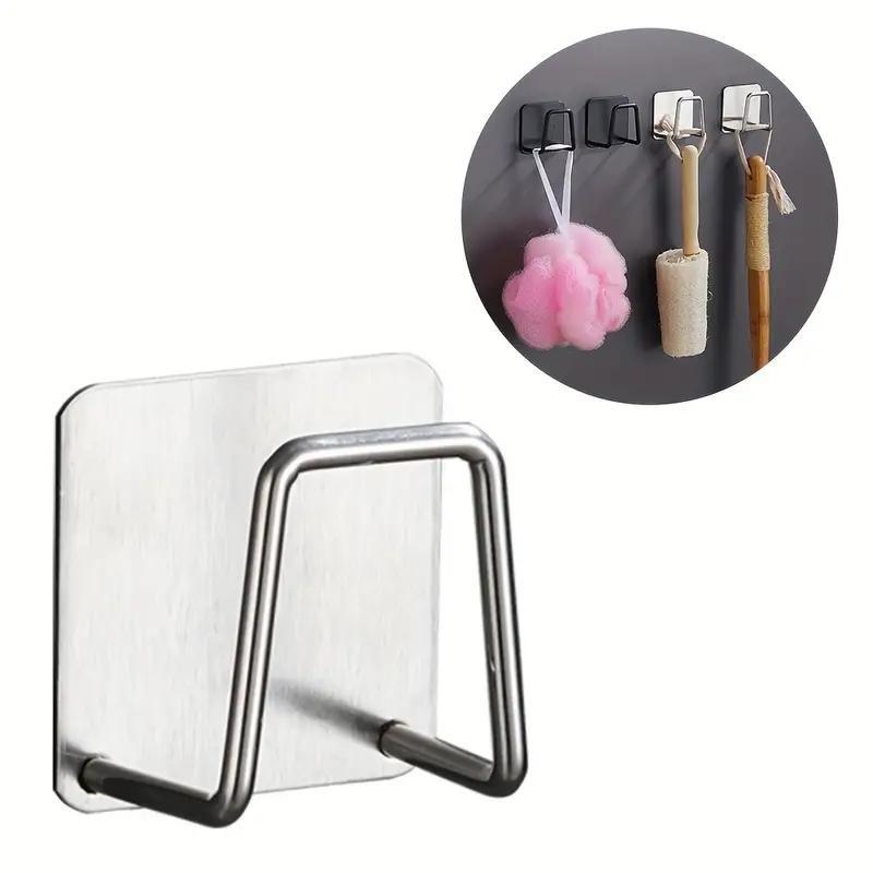 Stainless Steel Kitchen Sink Sponge Holder, Multifunctional Adhesive Wall-mounted Drain Drying Hooks, Home Organizer