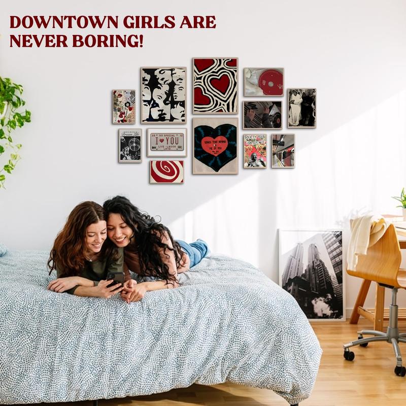 12 PCS Downtown Girl Room Decor - Retro Red Rockstar Pictures, Y2k Wall Art Prints for Bedroom, Rockstar Coquette Wall Art Prints, Coquette Posters for Room Aesthetic, Wall Collage Kit