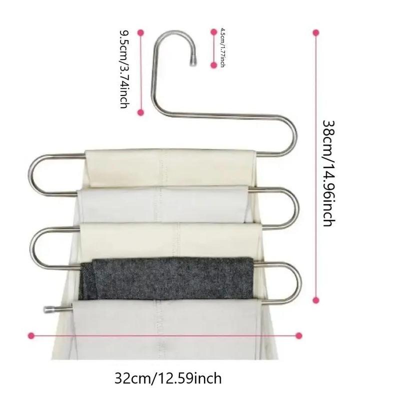 S-shaped Clothes Hanger, 1 Count Space Saving Stainless Steel Pants Hanger, Multifunctional Wardrobe Organizer For Home