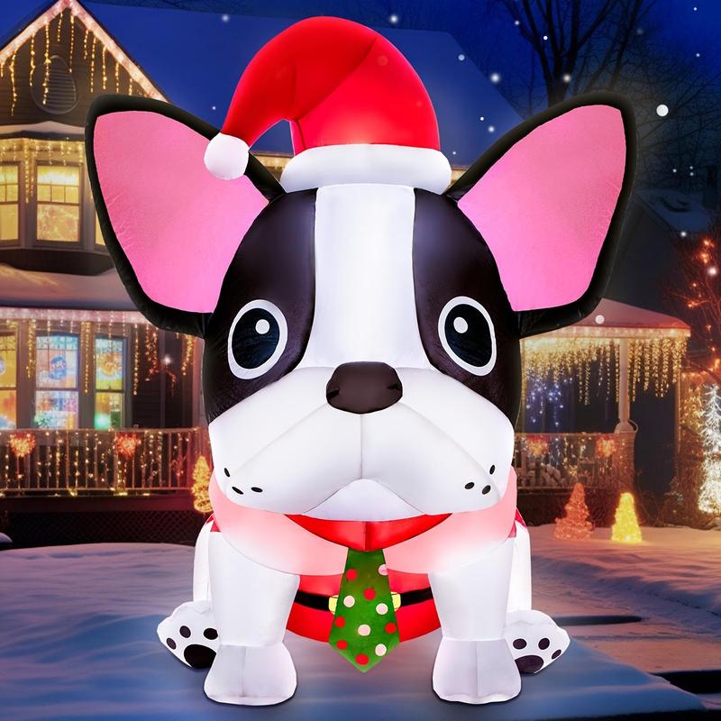 5ft Inflatable Christmas Dog Decorations, 1 Count Cute Inflatable Dog with Built-in LED Lights, Christmas Decoration for Indoor & Outdoor Holiday Party