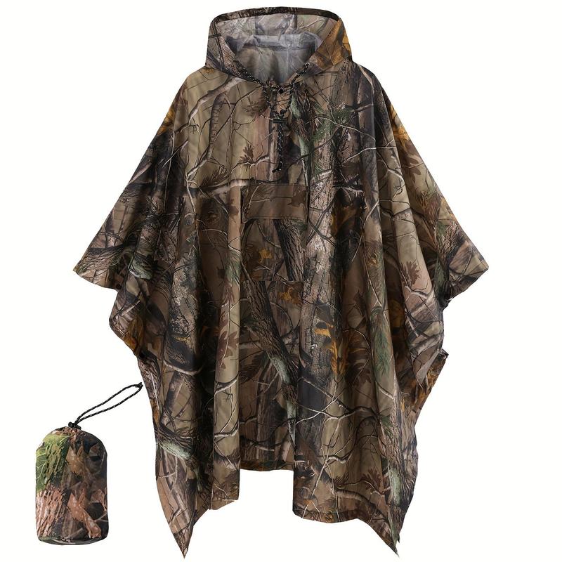 Camouflage Print Rain Poncho with Hooded, 1 Count Waterproof Portable Raincoat with Storage Bag, Raincoat for Outdoor Camping & Hiking