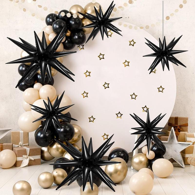 10 count Star Balloons Explosion Starburst Balloons Foil Cone Balloons Magic for Birthday Wedding Anniversary Party Backdrops Decorations Supplies, 6 count 22 Inches and 4 count 27 Inches (Black)