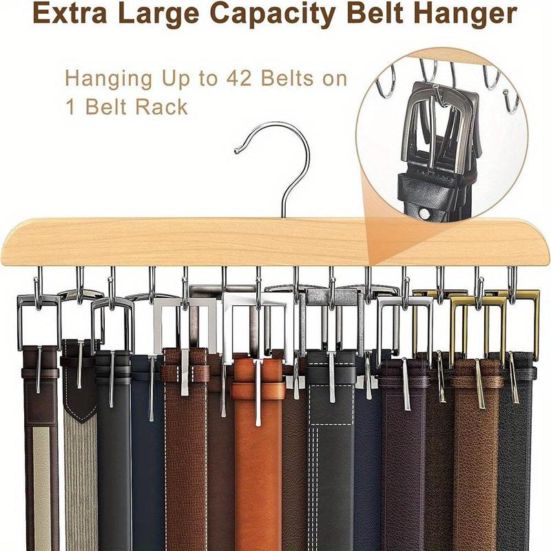 Tie Rack Hanger with 14 Hooks, 1 Count Space Saving Necktie Organizer for Men women, Large Capacity Tie and Belt Wooden Hanger for Closet