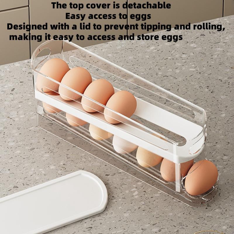 Clear  Roll Egg Storage Box, 1 Count Space Saving Refrigerator Egg Holder, Organizer for Kitchen Storage