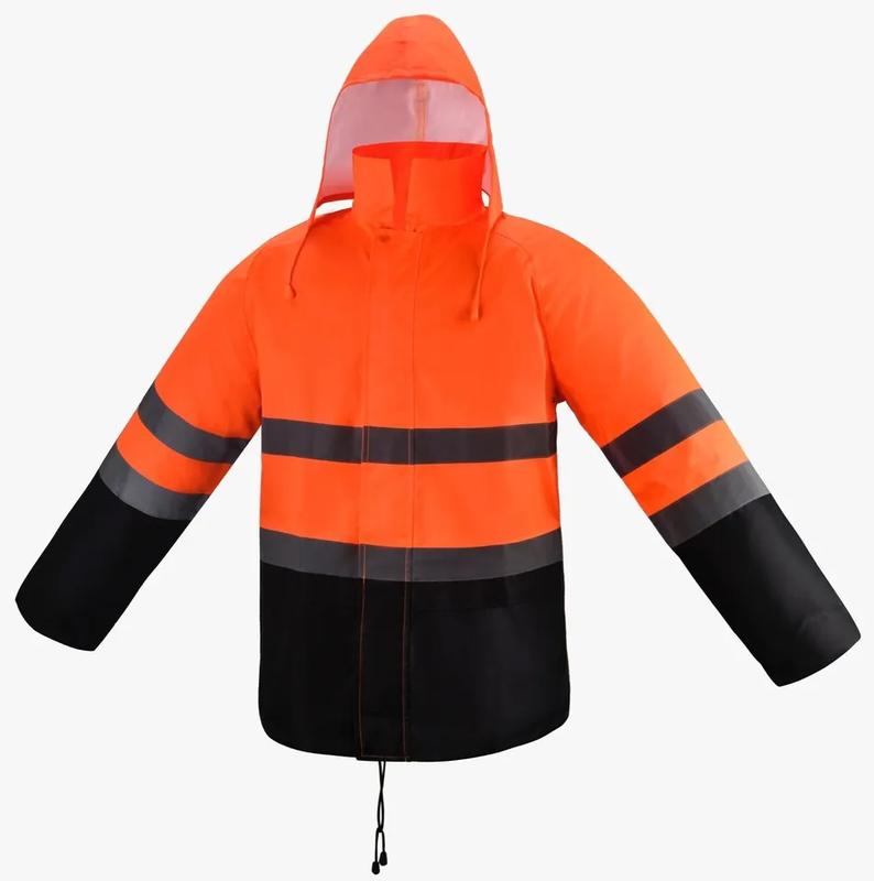 Hi Visibility unlined Safety reflective Rain Jacket  with hoodie SEE DESCRIPTION FOR SIZES INFORMATION  (Jacket) Unlined water resistant jacket